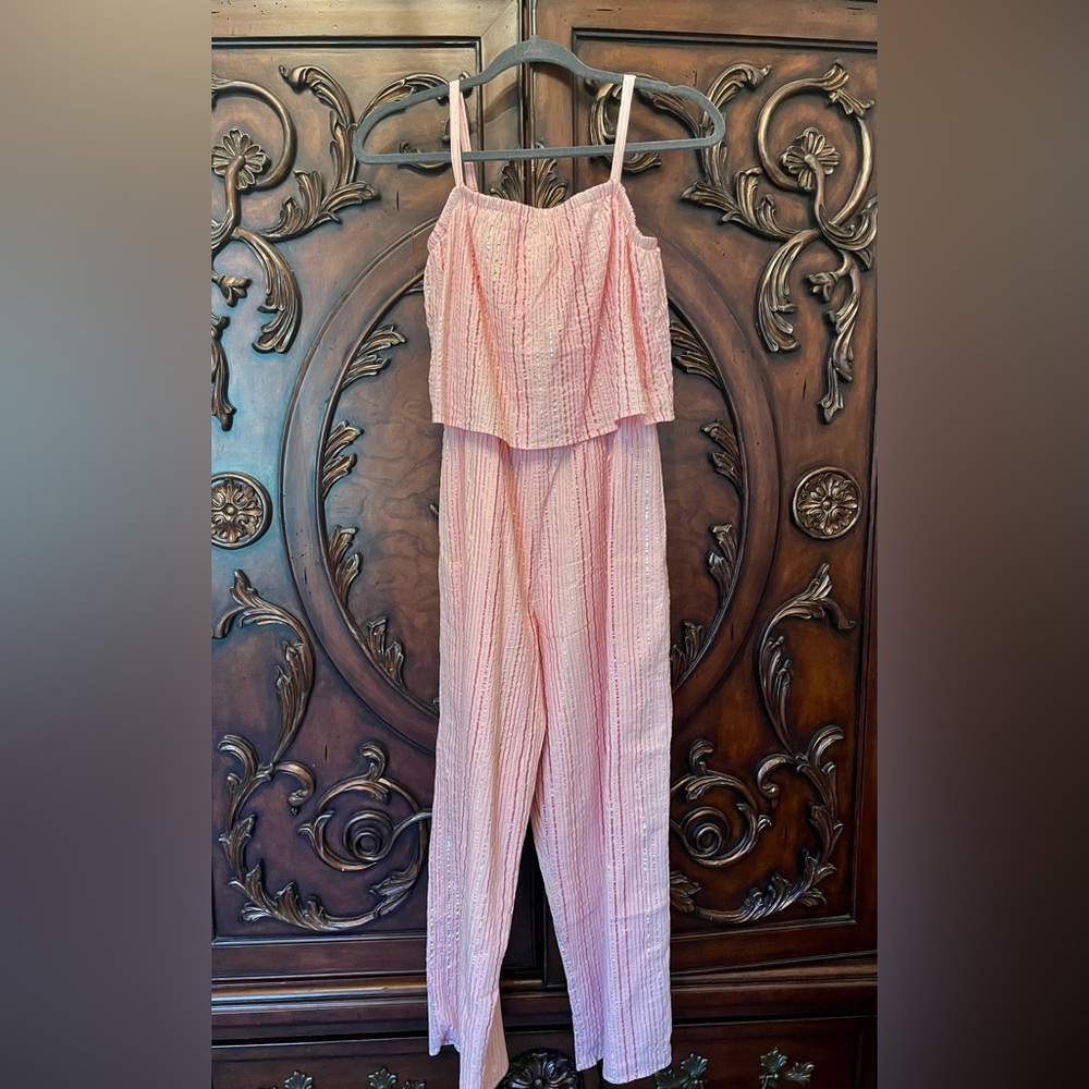 EUC Crewcuts Girls Pink Stripe Romper Size 14